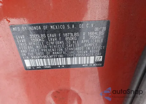 2020 Honda Fit Ex z USA, uszkodzony, nr VIN 3HGGK5H80LM727190